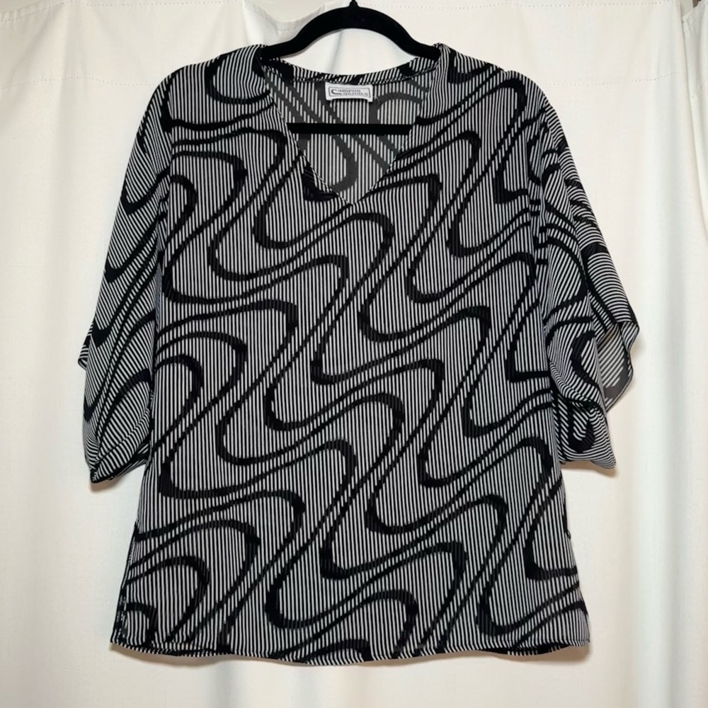 Vintage Campus Casuals Black & White Abstract Print Top